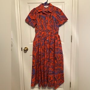 Bold leaf print shirt dress